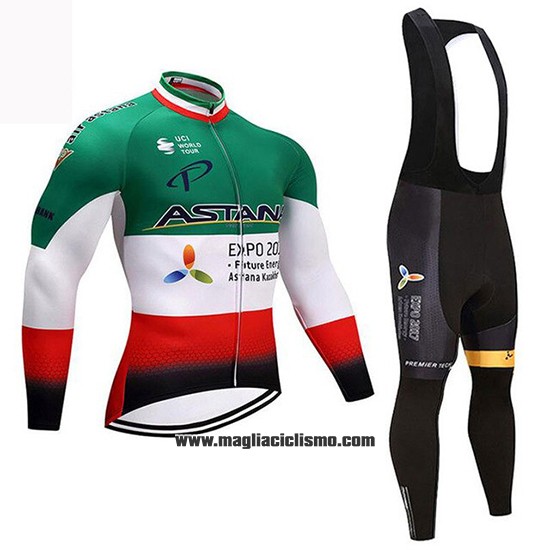 2018 Abbigliamento Ciclismo Astana Campione Italia Manica Lunga e Salopette